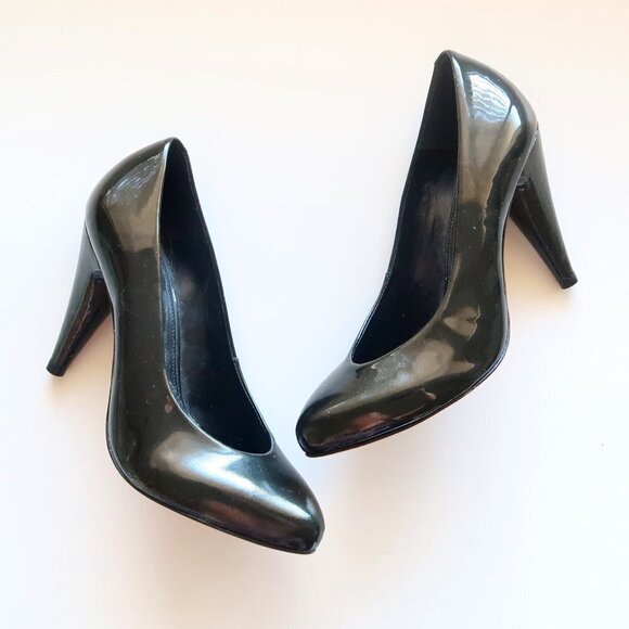 ALDO Black / Green Patent Leather Pointy Toe Heels/ Pumps / Shoes Size 8 - Picture 1 of 16